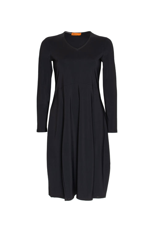 Long Sleeve Vee Neck Dress - Black Jersey 4600