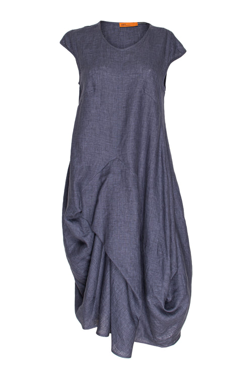 Tucked Cap Sleeve Dress - Charcoal Linen 9733