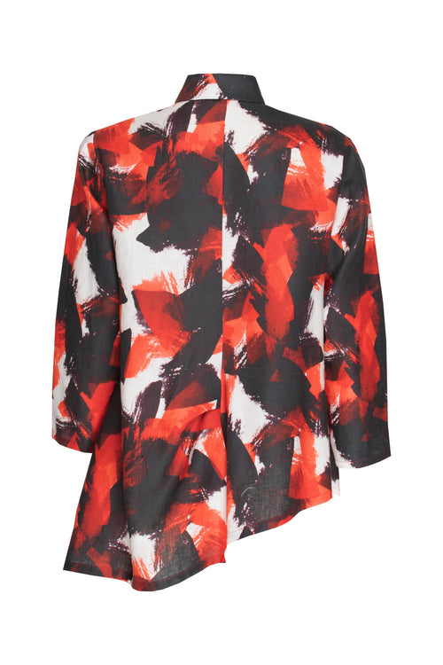 Asymmetric Angle Shirt - Red Print Linen 9769