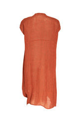 Vee Neck Seamed Drape Dress - Brick Linen 9746