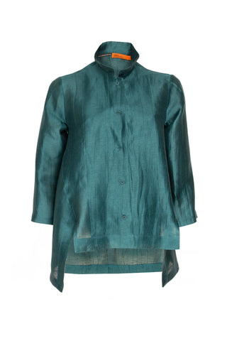 3/4 Sleeve Front Pleat Top - Teal Linen 9742