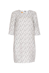 3/4 Sleeve Tulip Dress - Charcoal Spot Linen 9761