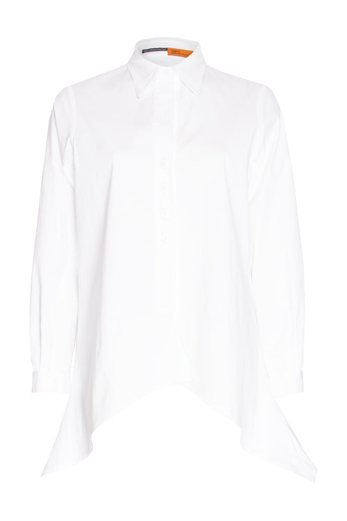 4 Button Uneven Hem Shirt - White 9763